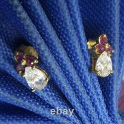 Vintage Ruby & white quartz Vermeil over Sterling Silver 0.925 Post Earrings