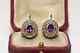 Vintage Russian 14k Yellow Gold Plated 3ct Oval Simulated Amethyst Drop Earrings
