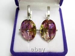 Vintage Russian Earrings Sterling Silver 925 Cubic Zirconia, Women's Jewelry