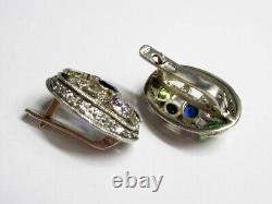 Vintage Russian Earrings Sterling Silver 925 Cubic Zirconia, Women's Jewelry