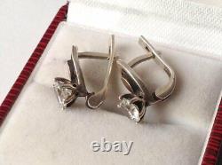 Vintage Russian Earrings Sterling Silver 925 & Gold 375 Zircon Women's Jewelry