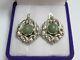 Vintage Russian Earrings Sterling Silver 925 Jade, Women's Jewelry 7.84 Gr