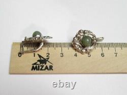 Vintage Russian Earrings Sterling Silver 925 Jade, Women's Jewelry 7.84 gr