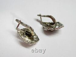 Vintage Russian Earrings Sterling Silver 925 Jade, Women's Jewelry 7.84 gr