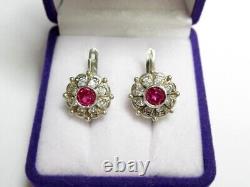 Vintage Russian Earrings Sterling Silver 925 Ruby, Women's Jewelry 5.75 gr