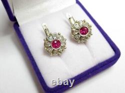 Vintage Russian Earrings Sterling Silver 925 Ruby, Women's Jewelry 5.75 gr