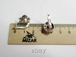 Vintage Russian Earrings Sterling Silver 925 Ruby, Women's Jewelry 6.00 gr