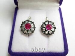 Vintage Russian Earrings Sterling Silver 925 Ruby, Women's Jewelry 6.03 gr