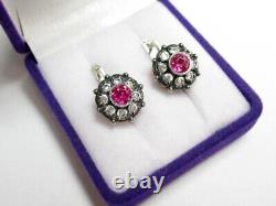 Vintage Russian Earrings Sterling Silver 925 Ruby, Women's Jewelry 6.03 gr