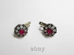 Vintage Russian Earrings Sterling Silver 925 Ruby, Women's Jewelry 6.03 gr