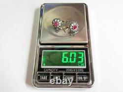 Vintage Russian Earrings Sterling Silver 925 Ruby, Women's Jewelry 6.03 gr