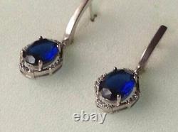 Vintage Russian Earrings Sterling Silver 925 Sapphire Women's Jewelry Fashion