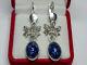 Vintage Russian Earrings Sterling Silver 925 Sodalite, Women's Jewelry 8.56 Gr