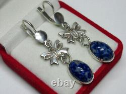 Vintage Russian Earrings Sterling Silver 925 Sodalite, Women's Jewelry 8.56 gr