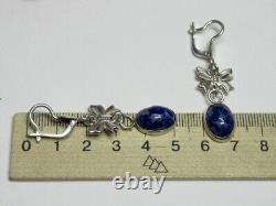 Vintage Russian Earrings Sterling Silver 925 Sodalite, Women's Jewelry 8.56 gr