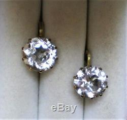 Vintage Russian Russia Gilded Sterling Silver 925 12.5MM Rock Crystal Earrings