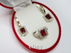 Vintage Russian Set Earrings Ring Sterling Silver 925 Gold 375, Women's Jewelry