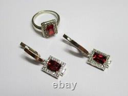 Vintage Russian Set Earrings Ring Sterling Silver 925 Gold 375, Women's Jewelry