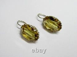 Vintage Russian Soviet Earrings Sterling Silver 875 Alpanite, Women's Jewelry