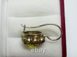 Vintage Russian Soviet Earrings Sterling Silver 875 Citrine, Women's Jewelry