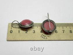 Vintage Russian Soviet Earrings Sterling Silver 875 Rhodonite, Women's Jewelry