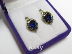 Vintage Russian Soviet Earrings Sterling Silver 875 Sapphire, Women's Jewelry