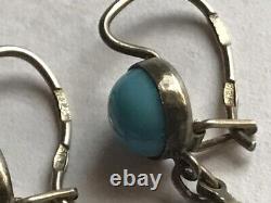 Vintage Russian Soviet Earrings Sterling Silver 875 Turquoise, Women's Jewelry