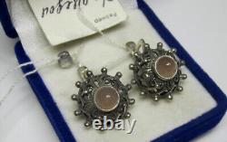 Vintage Russian Soviet Earrings Sterling Silver 925 Chalcedony, Women's Jewelry