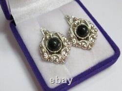 Vintage Russian Soviet Earrings Sterling Silver 925 Jade, Women's Jewelry