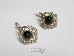 Vintage Russian Soviet Earrings Sterling Silver 925 Jade, Women's Jewelry