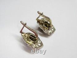 Vintage Russian Soviet Earrings Sterling Silver 925 Jade, Women's Jewelry