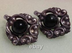 Vintage Russian Soviet Earrings Sterling Silver 925 Jade, Women's Jewelry 7.15gr