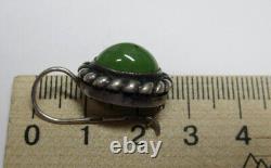 Vintage Russian Soviet Earrings Sterling Silver 925 Jade, Women's Jewelry 8.01gr