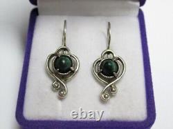 Vintage Russian Soviet Earrings Sterling Silver 925 Malachite, Women's Jewelry