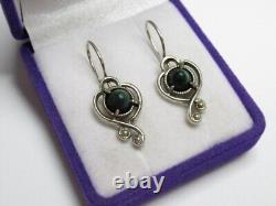 Vintage Russian Soviet Earrings Sterling Silver 925 Malachite, Women's Jewelry