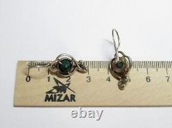 Vintage Russian Soviet Earrings Sterling Silver 925 Malachite, Women's Jewelry