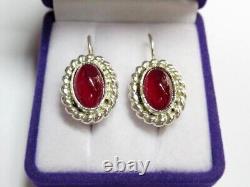 Vintage Russian Soviet Earrings Sterling Silver 925 Ruby, Women's Jewelry