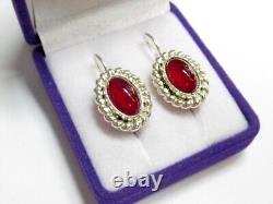 Vintage Russian Soviet Earrings Sterling Silver 925 Ruby, Women's Jewelry