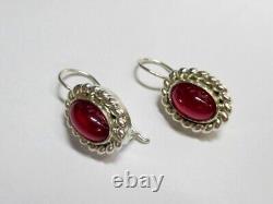 Vintage Russian Soviet Earrings Sterling Silver 925 Ruby, Women's Jewelry