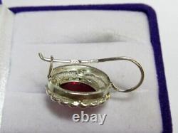 Vintage Russian Soviet Earrings Sterling Silver 925 Ruby, Women's Jewelry