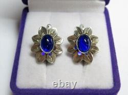 Vintage Russian Soviet Earrings Sterling Silver 925 Sapphire, Women's Jewelry