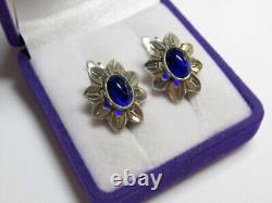 Vintage Russian Soviet Earrings Sterling Silver 925 Sapphire, Women's Jewelry