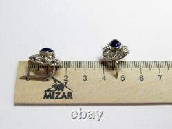 Vintage Russian Soviet Earrings Sterling Silver 925 Sapphire, Women's Jewelry