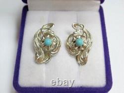 Vintage Russian Soviet Earrings Sterling Silver 925 Turquoise, Women's Jewelry