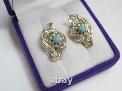 Vintage Russian Soviet Earrings Sterling Silver 925 Turquoise, Women's Jewelry