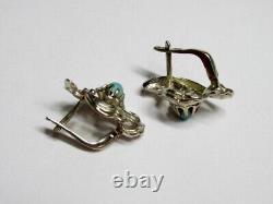 Vintage Russian Soviet Earrings Sterling Silver 925 Turquoise, Women's Jewelry