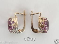 Vintage Russian USSR Sterling Silver Change Color Natural Alexandrite Earrings