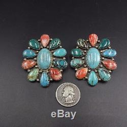 Vintage SOUTHWEST Sterling Silver ORANGE Spiny Oyster Shell & TURQUOISE EARRINGS