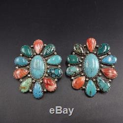 Vintage SOUTHWEST Sterling Silver ORANGE Spiny Oyster Shell & TURQUOISE EARRINGS