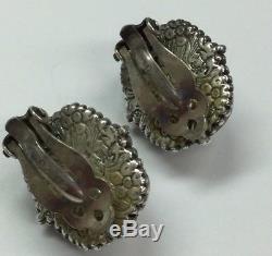 Vintage STEPHEN DWECK Sterling 925 Mother of Pearl Dotted Halo Clip On Earrings